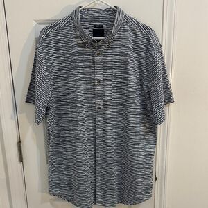 Prana Navy and White Patterned Button Down Shirt